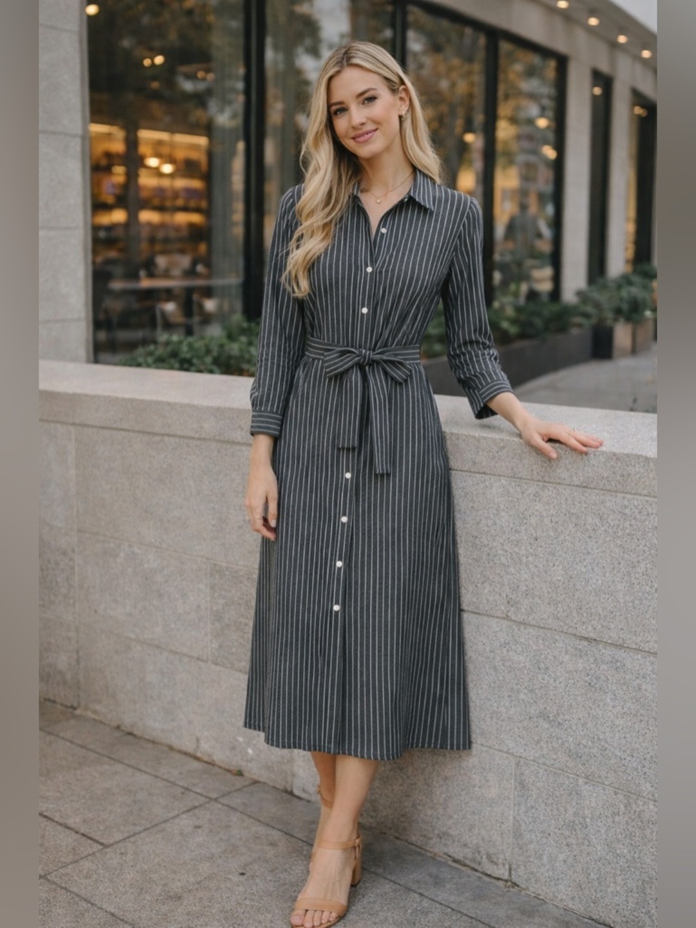 Mille Resort & Travel Striped Maxi Button Up Dress Belted Size XXS